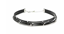 Black leather multi layer choker